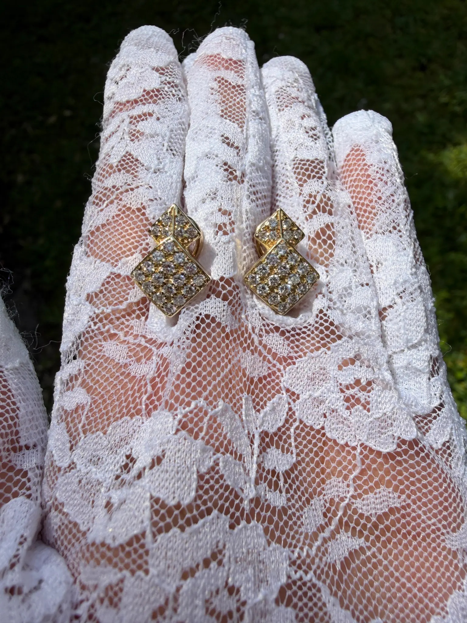 Estate pave diamond earrings — second angle